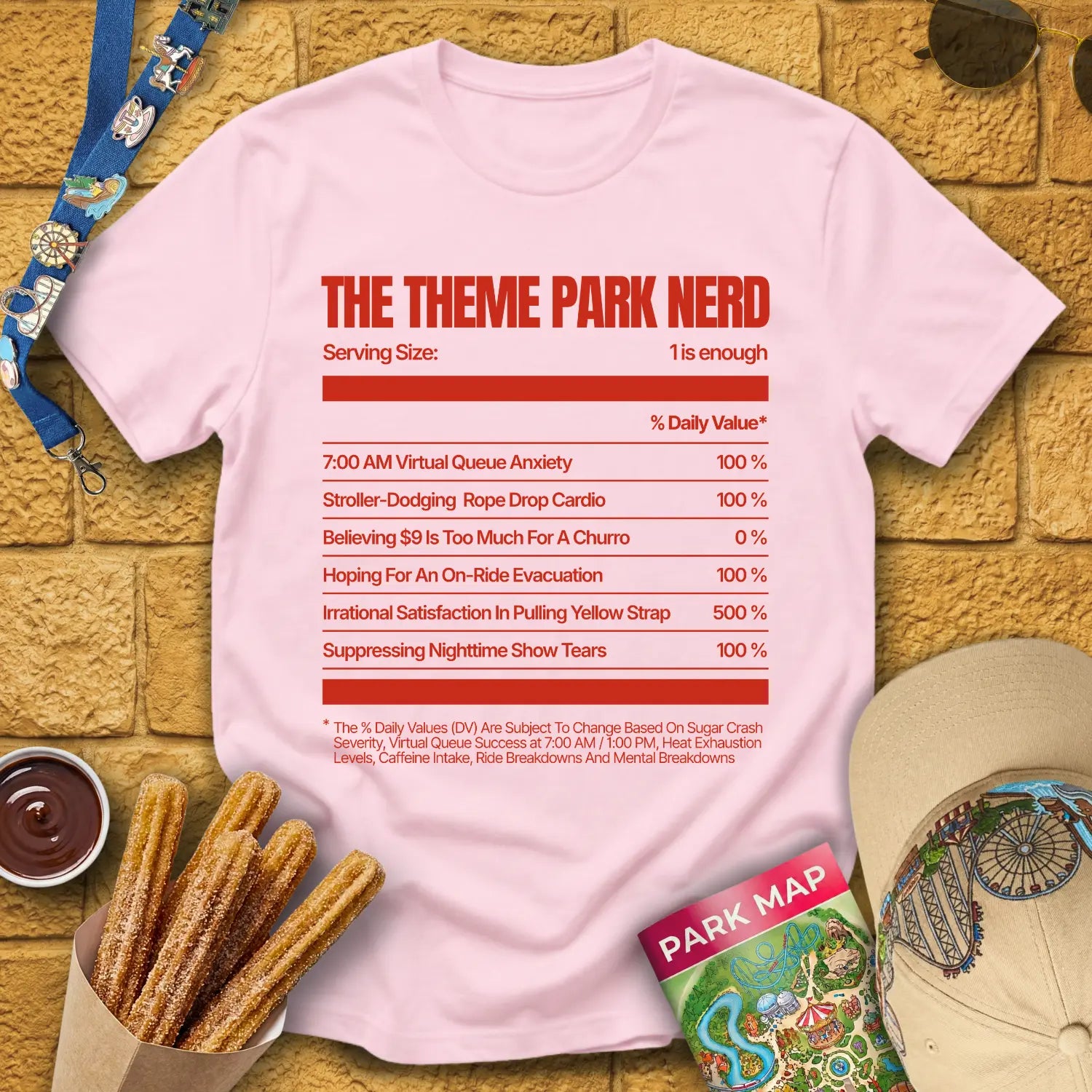 Theme Park Nerd Facts [Nutrition] T-Shirt for Theme Park Fans (Light Pink)