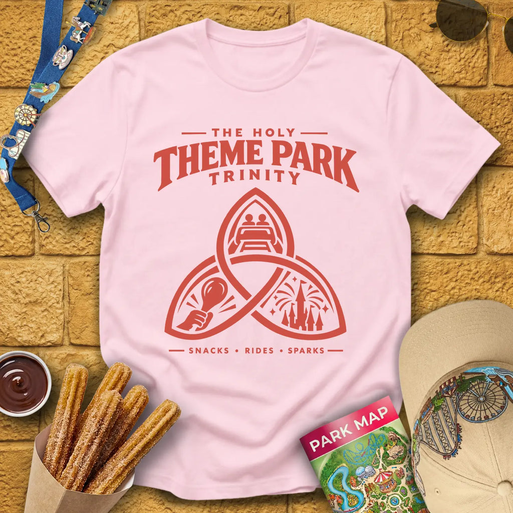 Theme Park Trinity [Sleek] T-Shirt for Theme Park Fans (Light Pink)