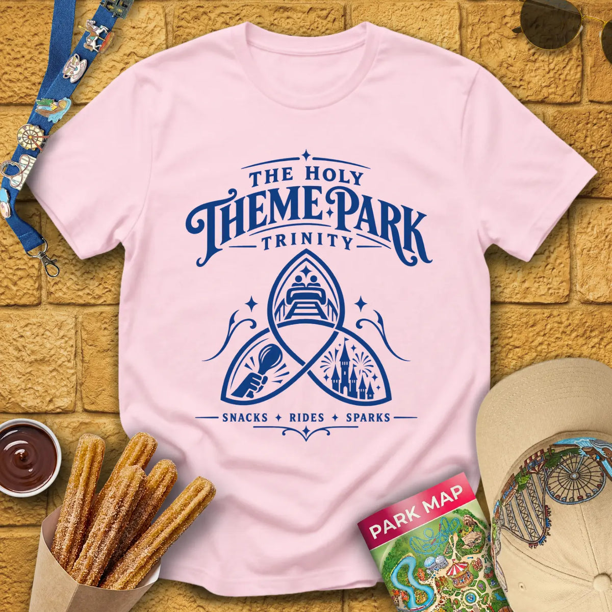 Theme Park Trinity [Victorian] T-Shirt for Theme Park Fans (Light Pink)