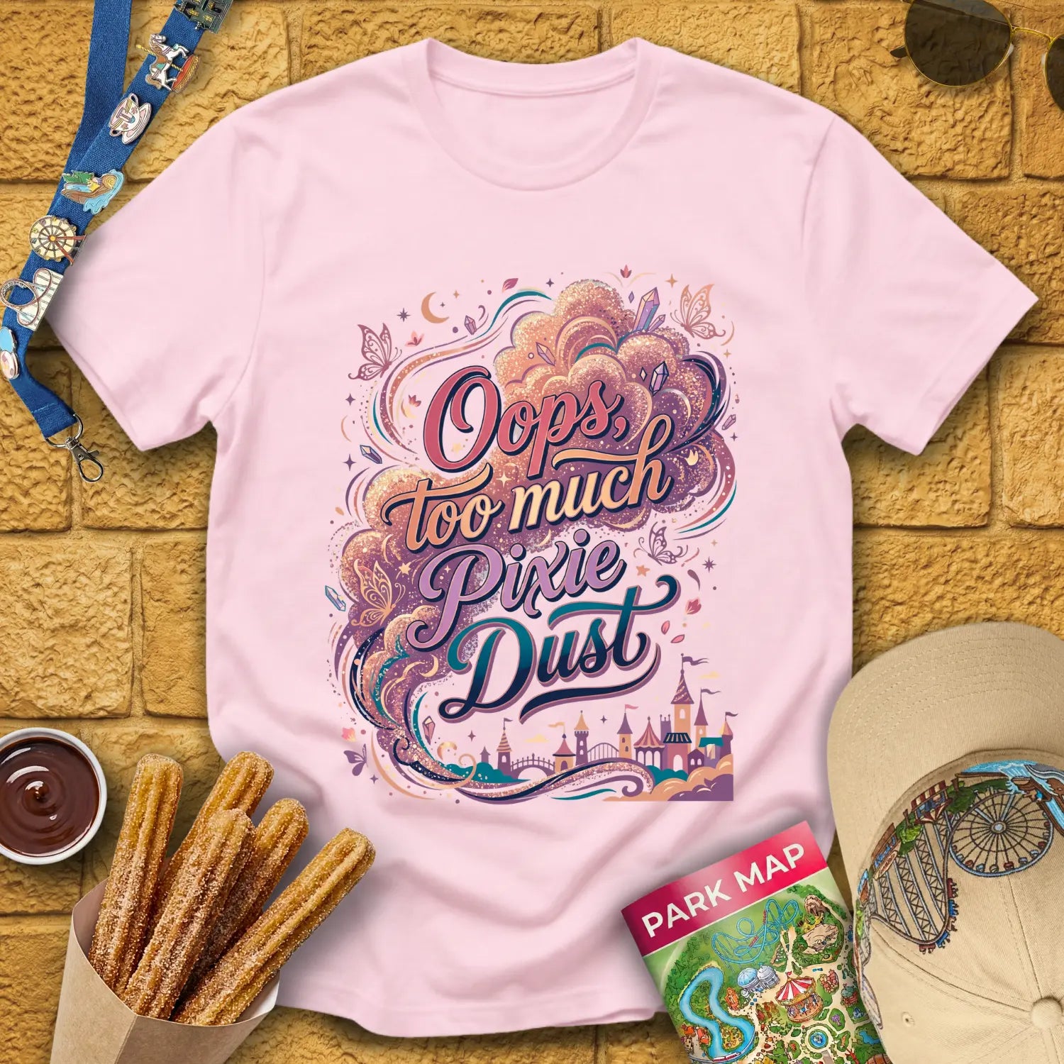 Too Much Pixie Dust [ArtsyDream] T-Shirt for Theme Park Fans (Light Pink)
