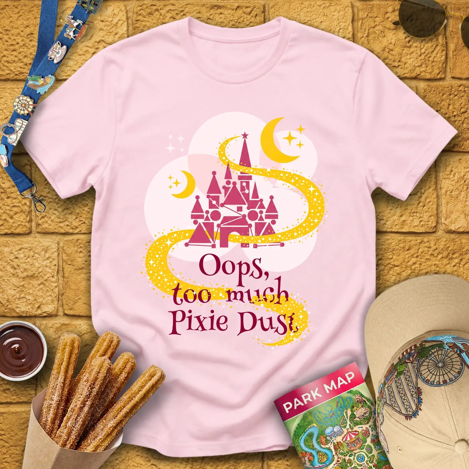 Too Much Pixie Dust [ArtsyGeo] T-Shirt for Theme Park Fans (Light Pink)