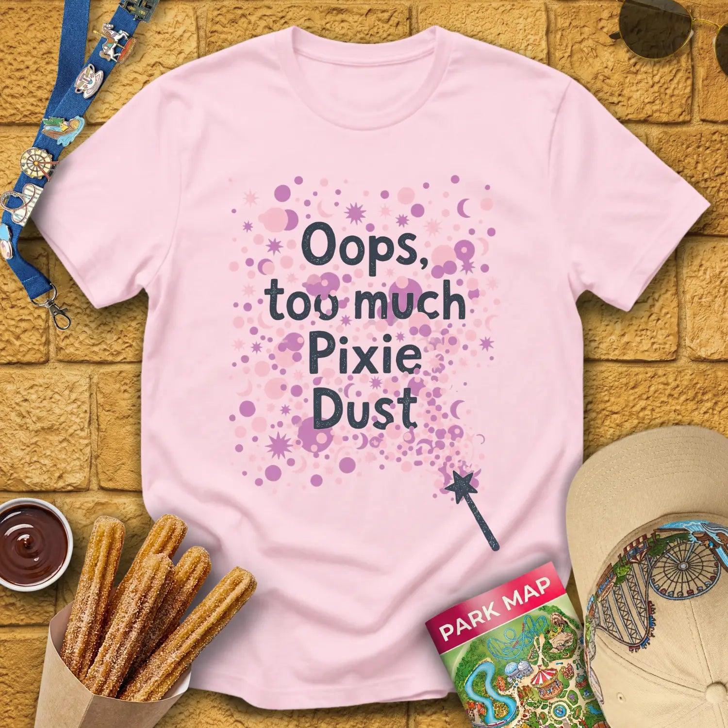 Too Much Pixie Dust [ArtsyHand] T-Shirt for Theme Park Fans (Light Pink)