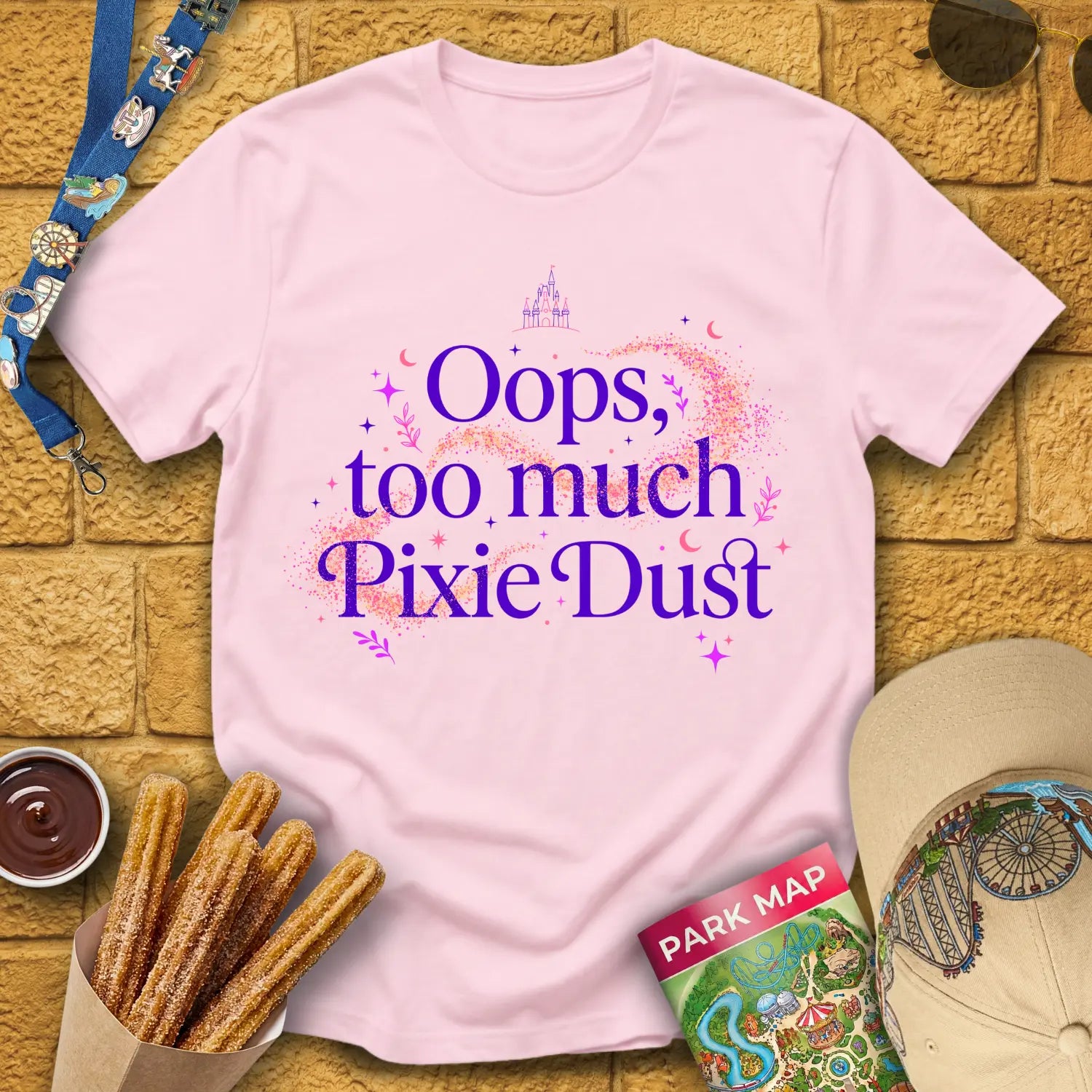 Too Much Pixie Dust [Sleek] T-Shirt for Theme Park Fans (Light Pink)