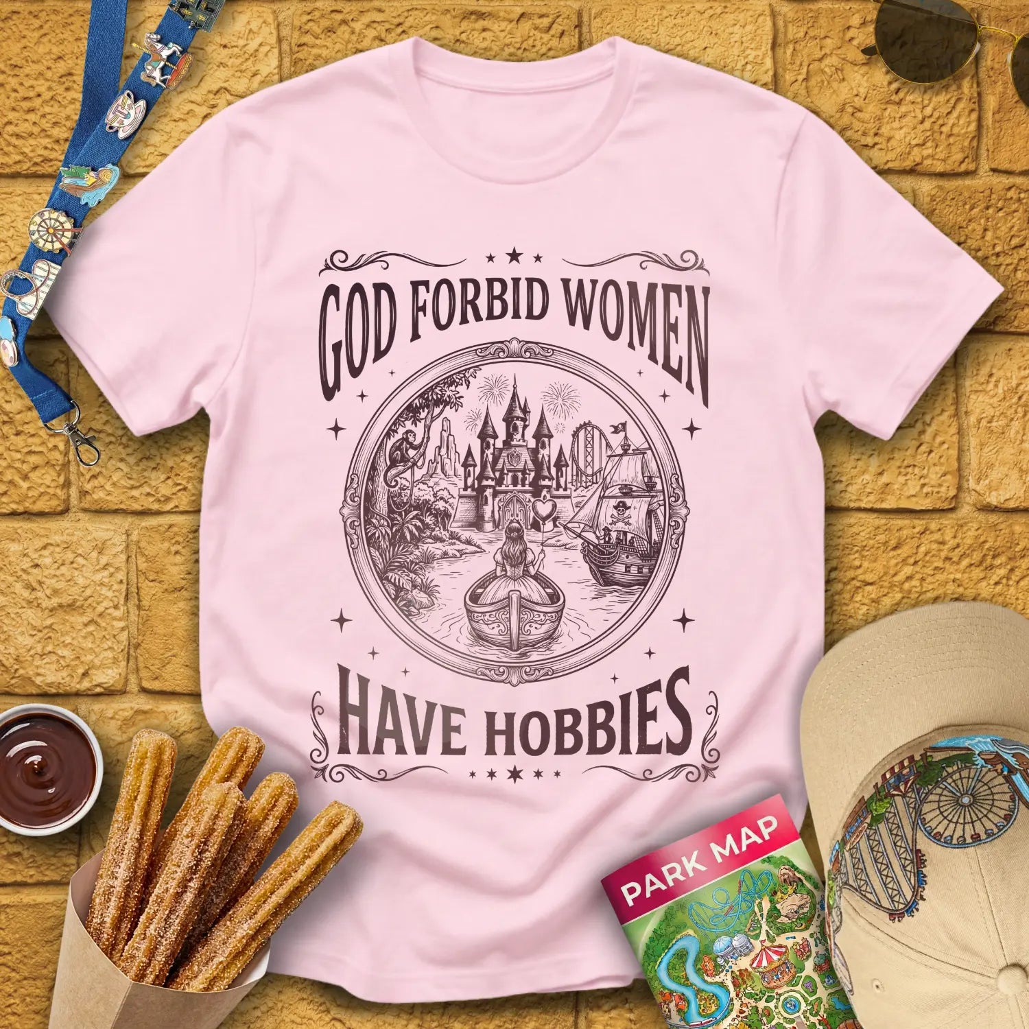 Women Hobbies [RetroArtsy] T-Shirt for Theme Park Fans (Light Pink)