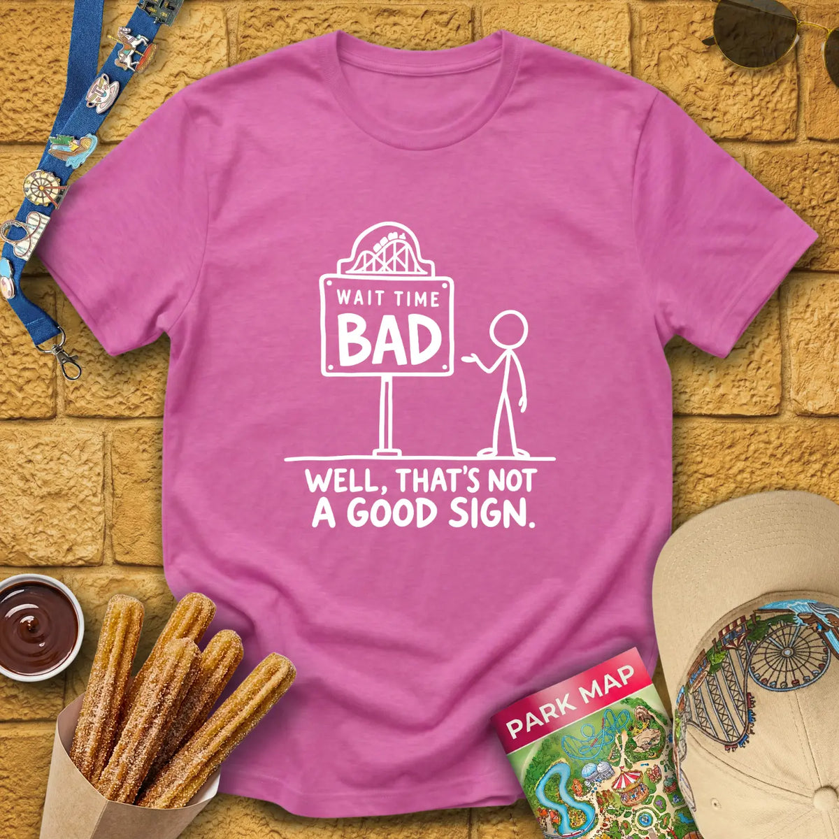 Bad Wait Time [Illu] T-Shirt for Theme Park Fans (Heather Berry)