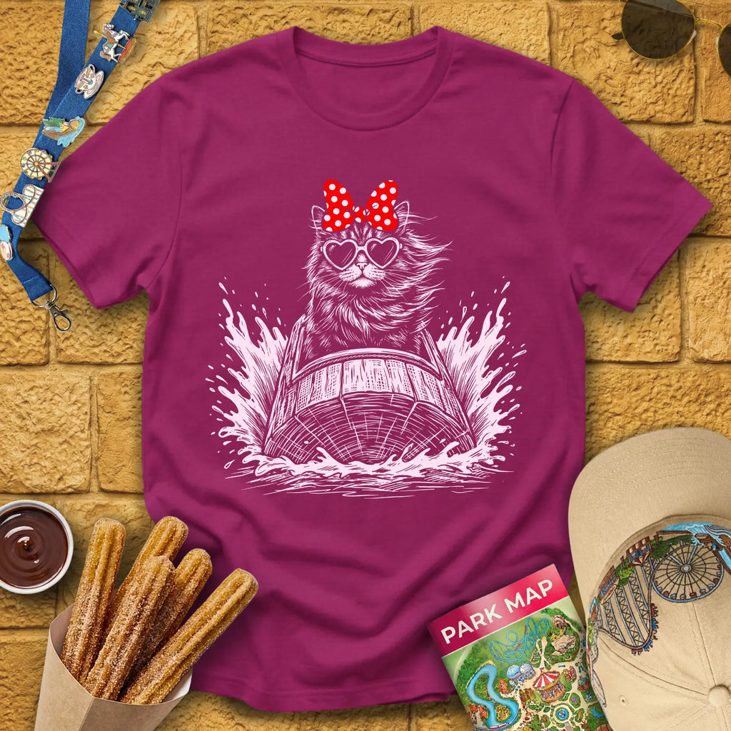 Log Flume Cat [PopInk] T-Shirt for Theme Park Fans (Antique Heliconia)