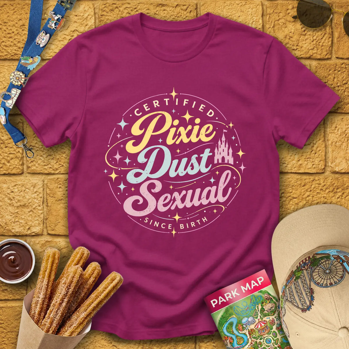 Pixie Dust S... [Badge] T-Shirt for Theme Park Fans (Antique Heliconia)