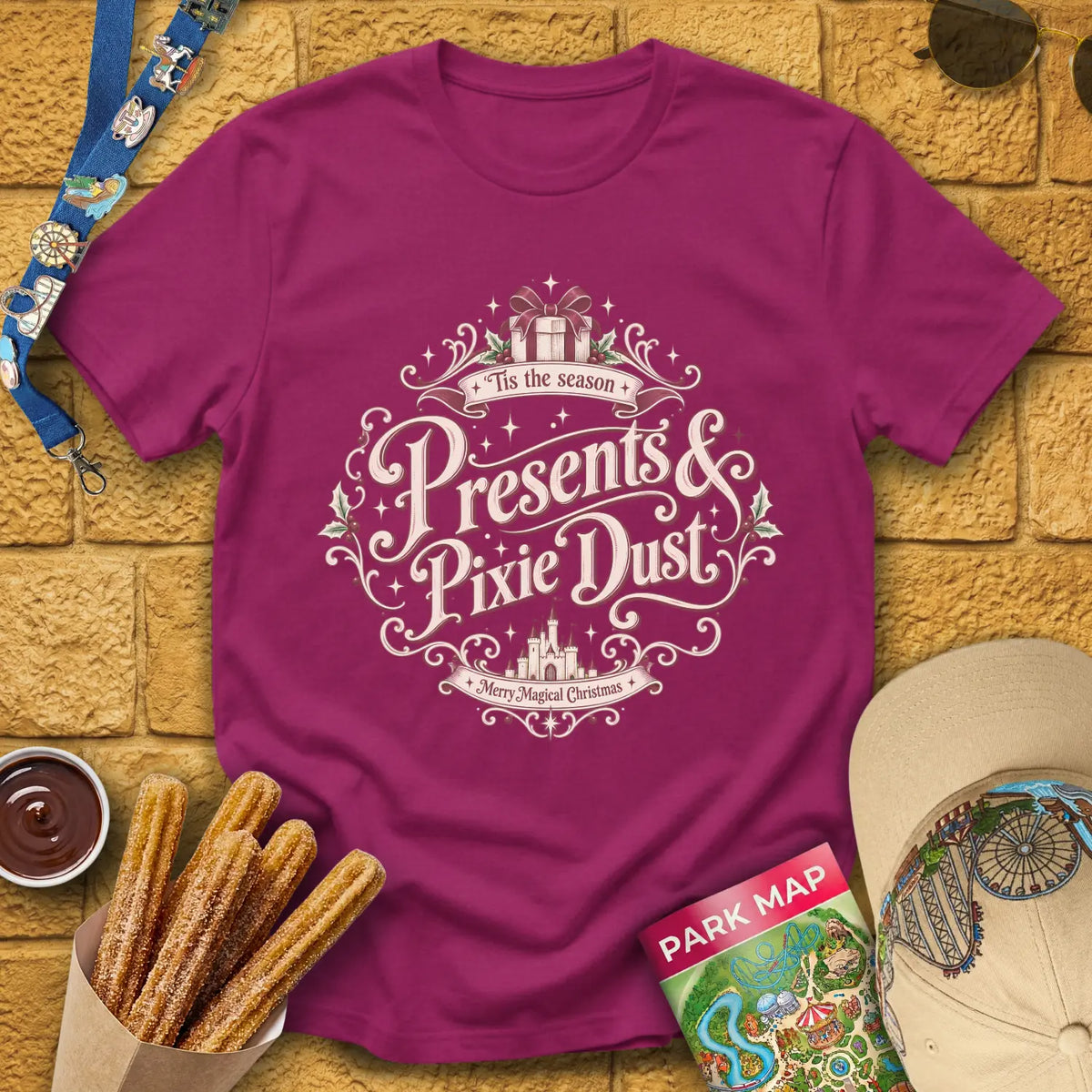 Presents & Pixie Dust [VictorianDiamond] T-Shirt for Theme Park Fans (Antique Heliconia)