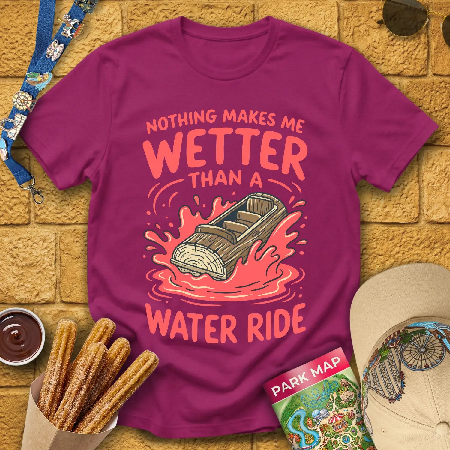 Wetter Than Water Ride [Graphic] T-Shirt for Theme Park Fans (Antique Heliconia)