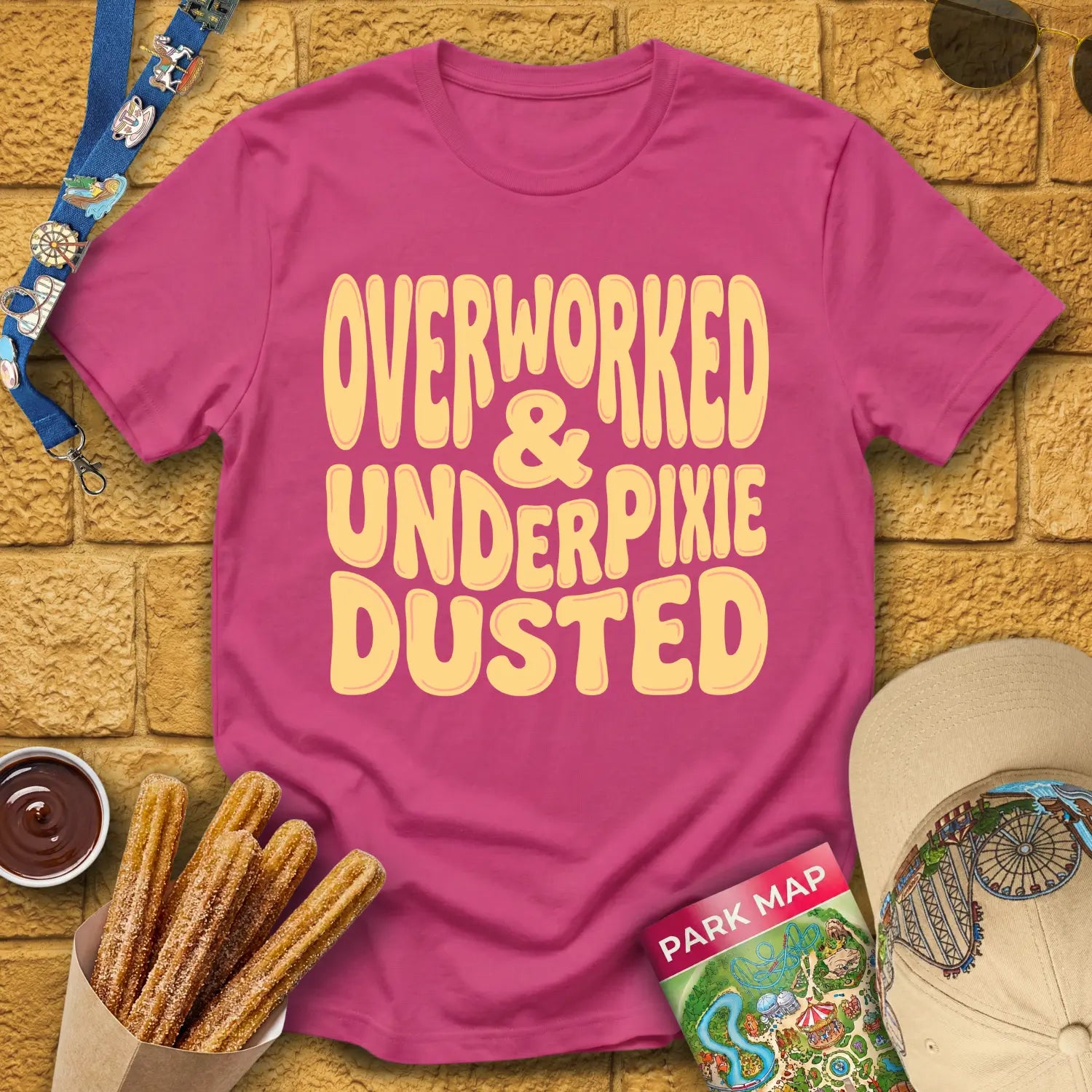 Overworked & UnderPixieDusted [70s] T-Shirt for Theme Park Fans (Heliconia)