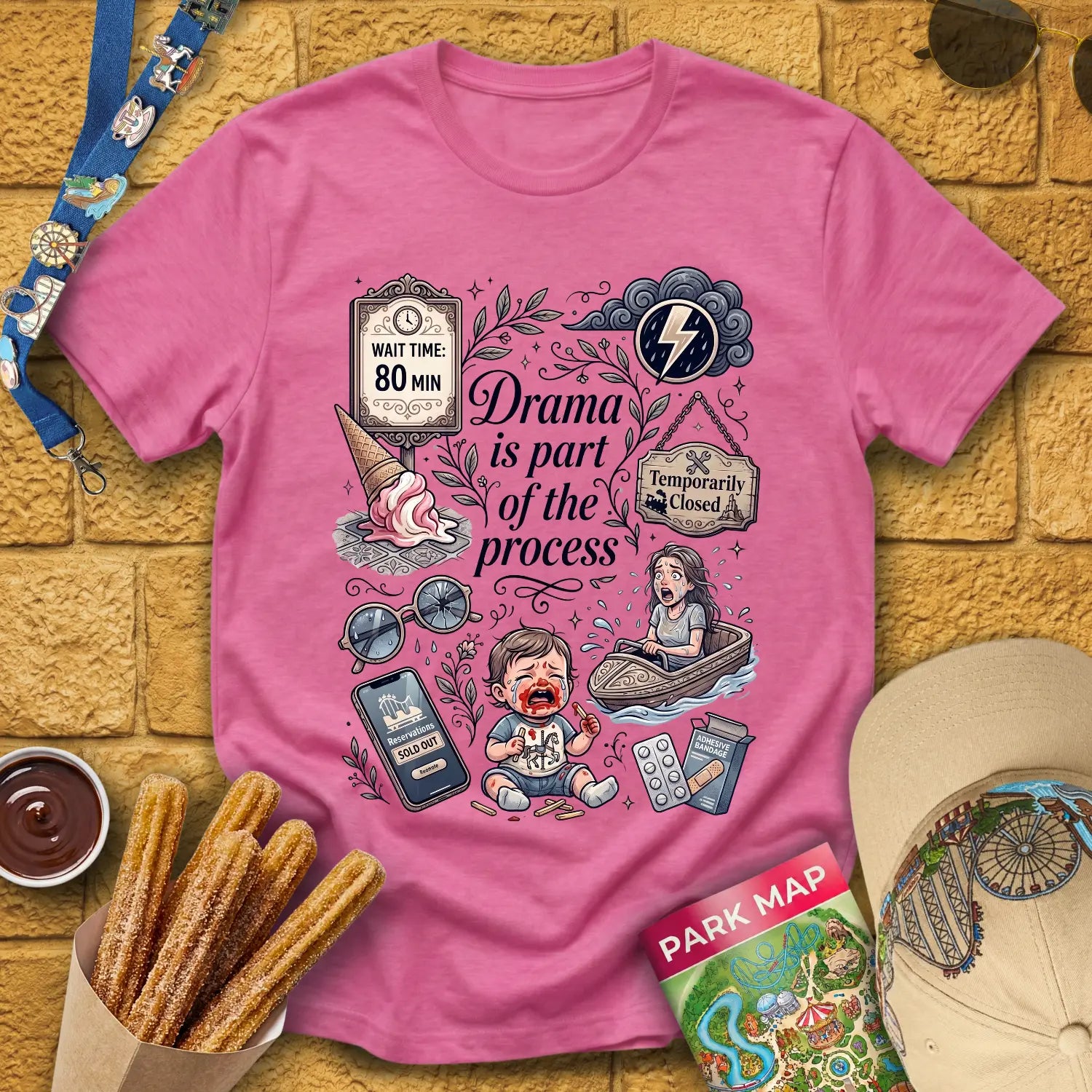 Drama Process [ArtComic] T-Shirt for Theme Park Fans (Heather Heliconia)