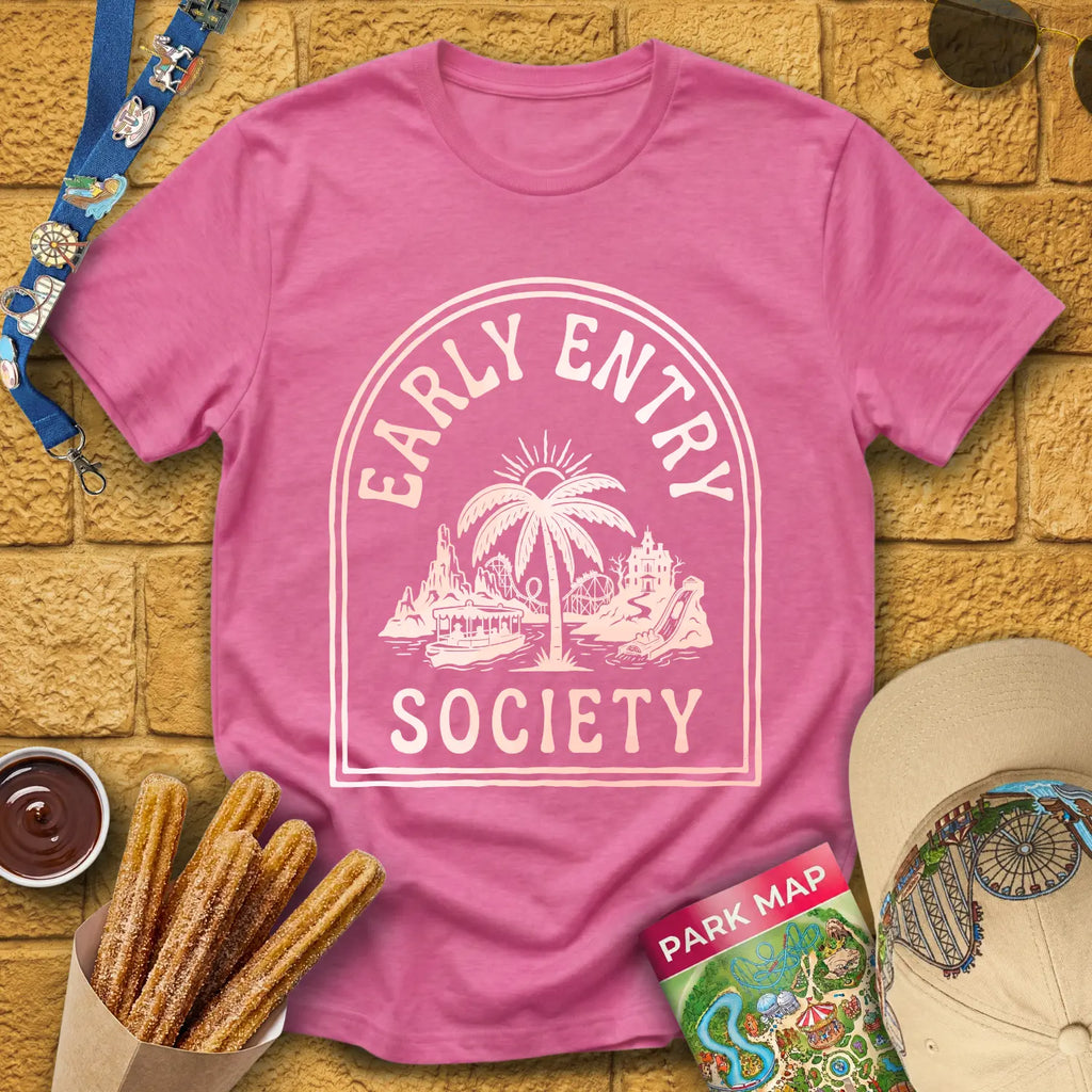 Early Entry Society [Tropic] T-Shirt for Theme Park Fans (Heather Heliconia)