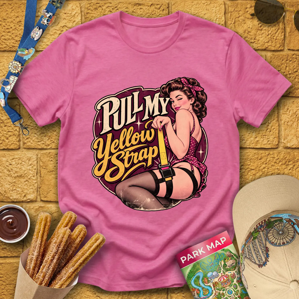 Pull My Yellow Strap [50s] T-Shirt for Theme Park Fans (Heather Heliconia)