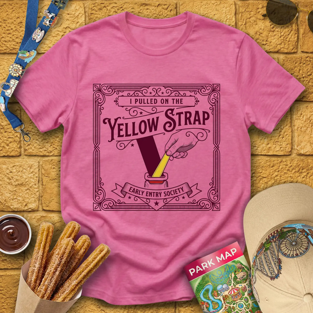 Yellow Strap [Victorian] T-Shirt for Theme Park Fans (Heather Heliconia)