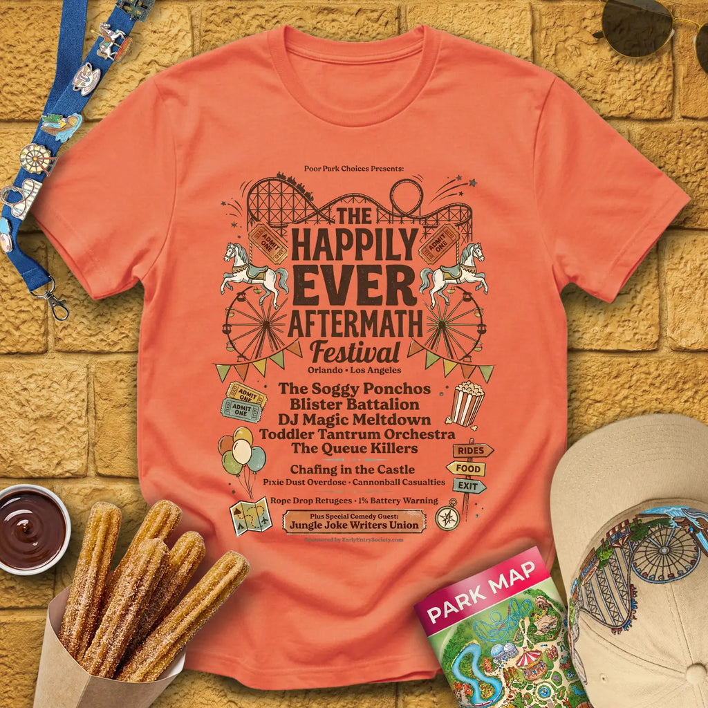 Aftermath Festival [Retro] T-Shirt for Theme Park Fans (Heather Orange)