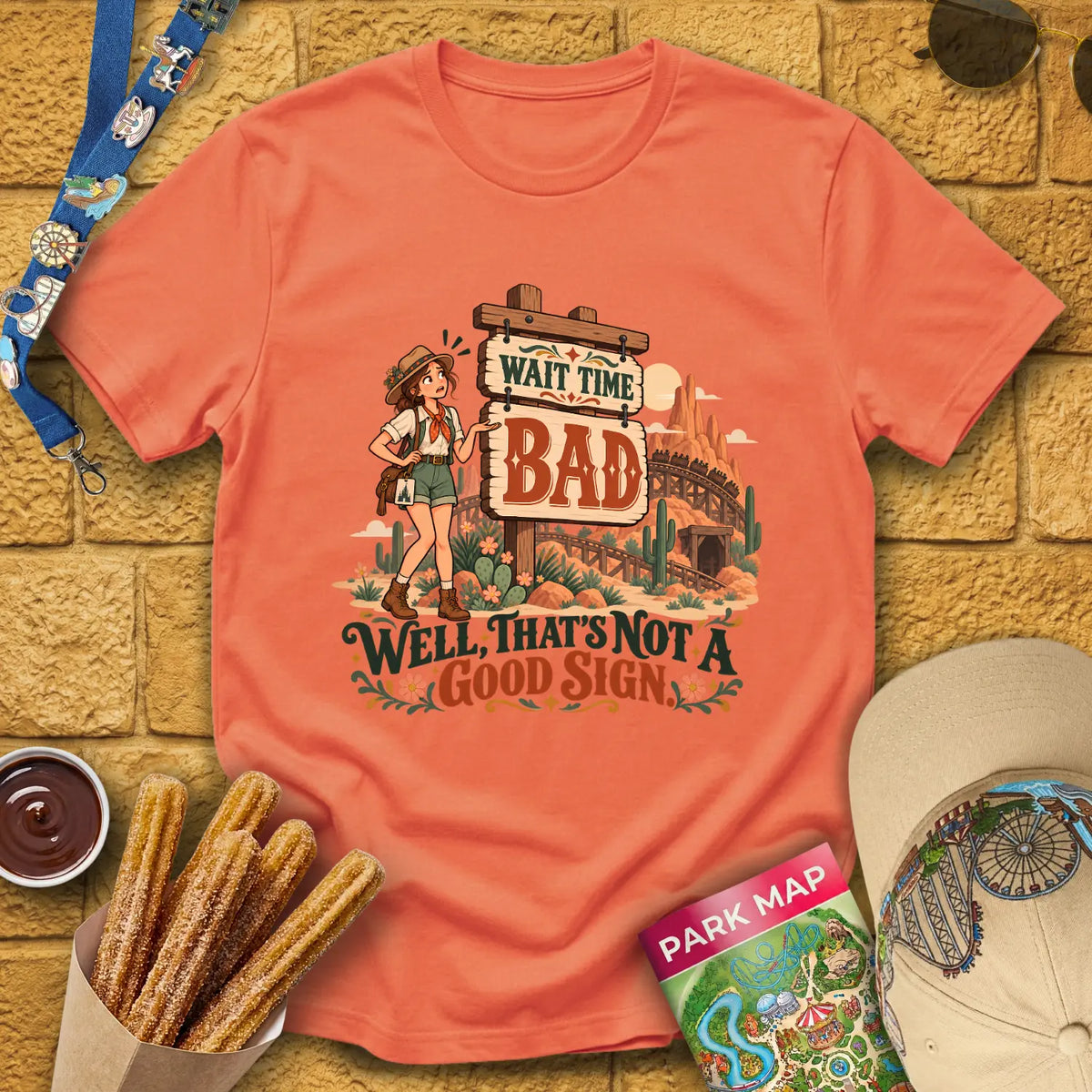 Bad Wait Time [Boho] T-Shirt for Theme Park Fans (Heather Orange)