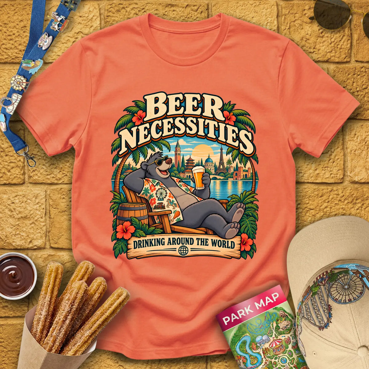 Beer Necessities [Comic] T-Shirt for Theme Park Fans (Heather Orange)