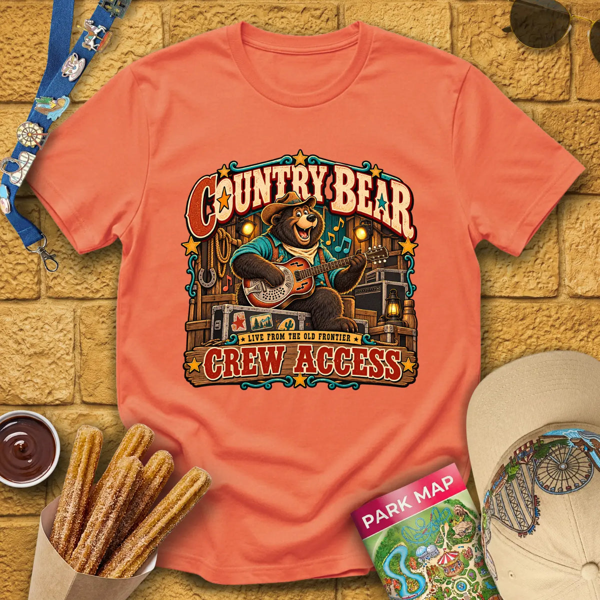 Country Bear [Western] T-Shirt for Theme Park Fans (Heather Orange)