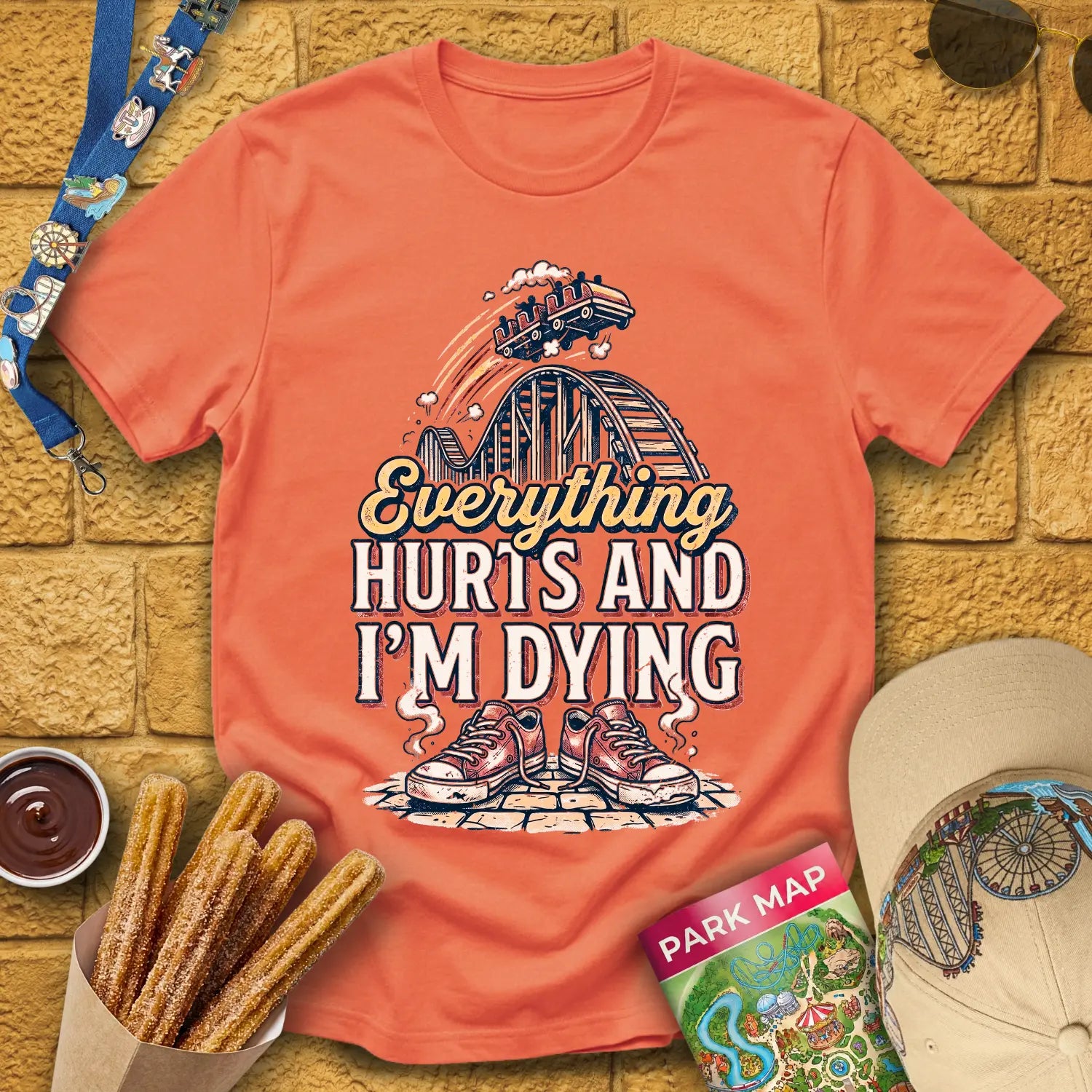 Everything Hurts [RetroBold] T-Shirt for Theme Park Fans (Heather Orange)