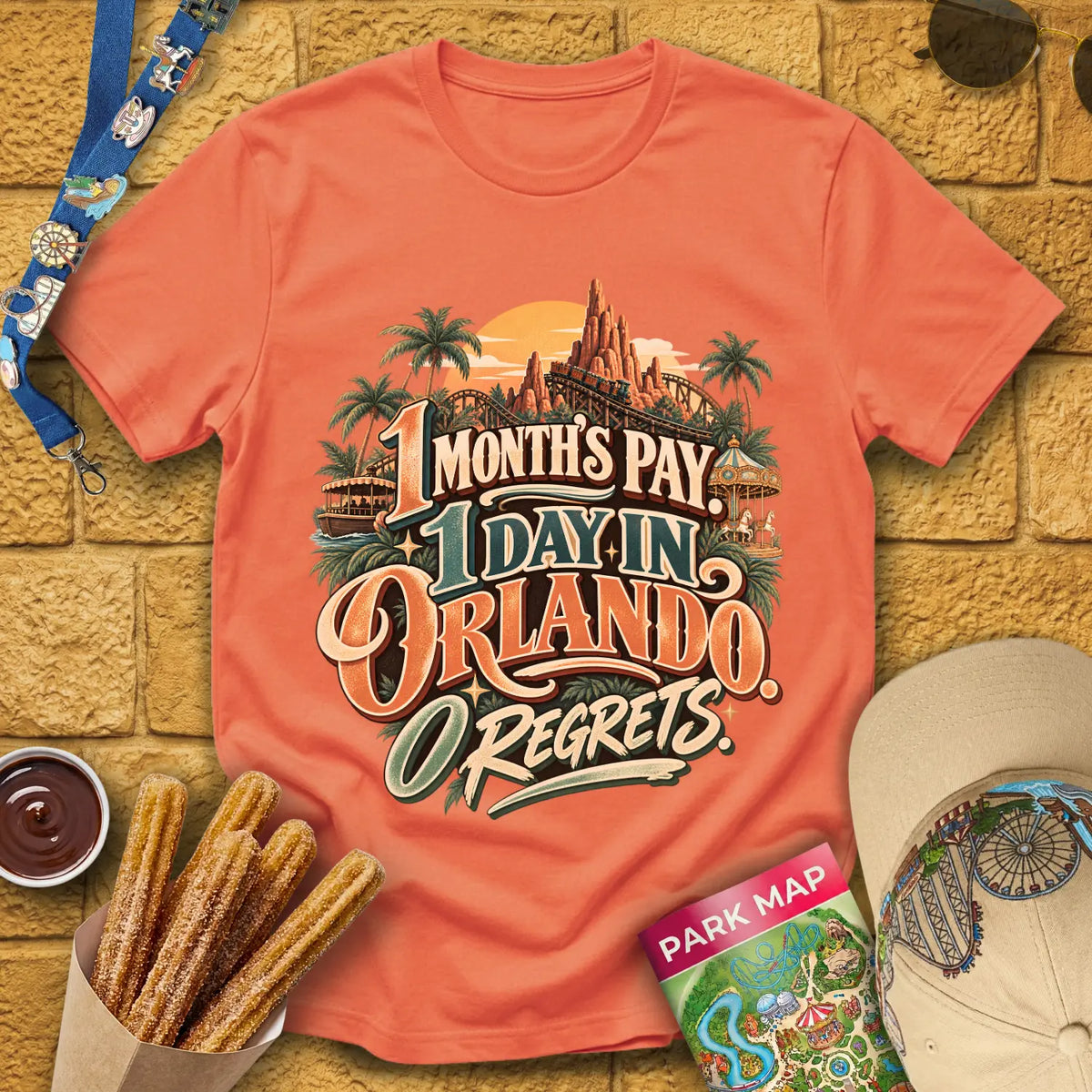 One Orlando Day [Retro] T-Shirt for Theme Park Fans (Heather Orange)