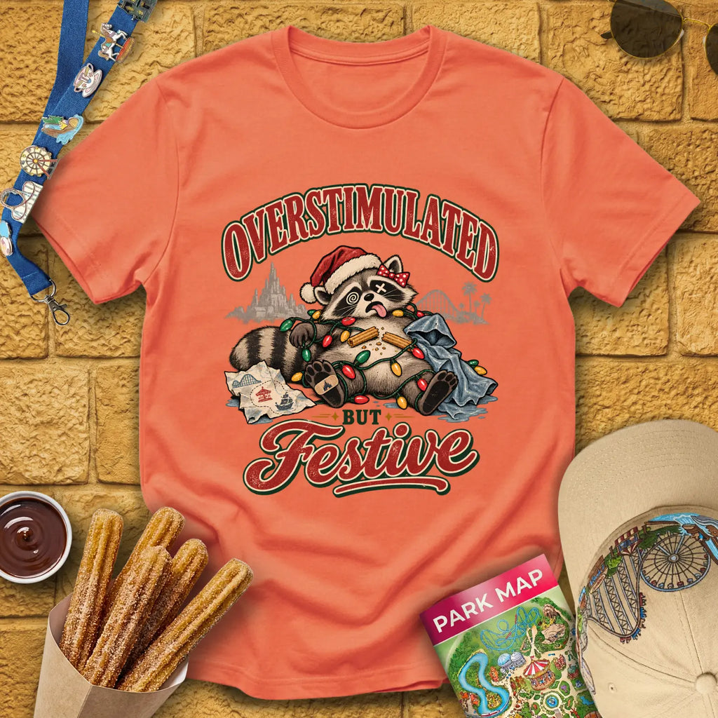 Overstimulated By Xmas [50s] T-Shirt for Theme Park Fans (Heather Orange)