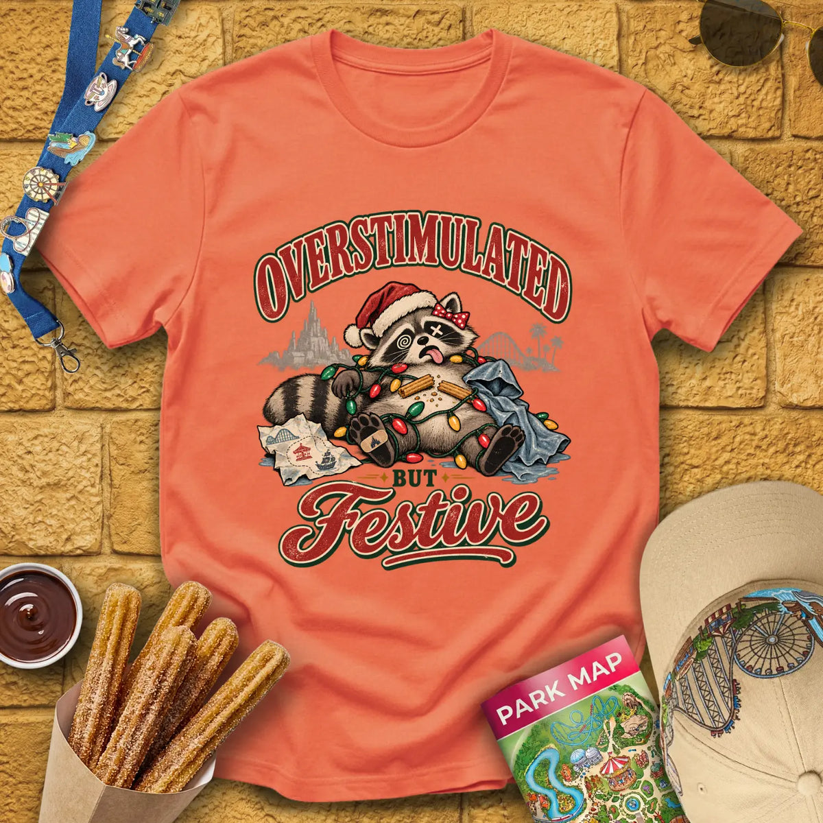 Overstimulated By Xmas [50s] T-Shirt for Theme Park Fans (Heather Orange)