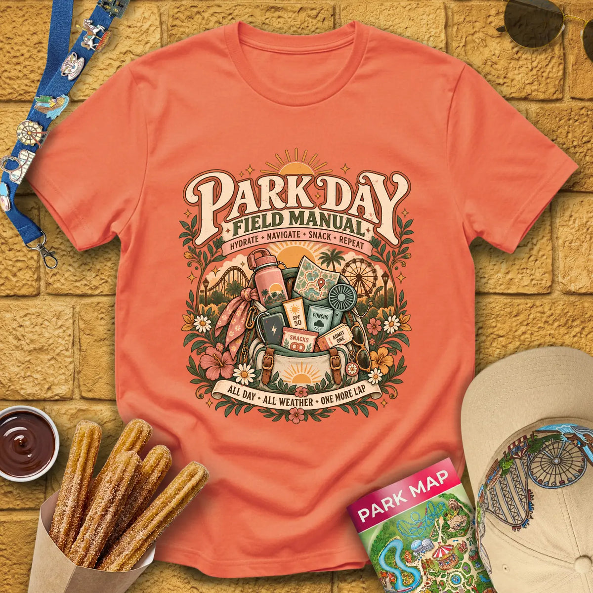 Park Day Field Manual [Boho] T-Shirt for Theme Park Fans (Heather Orange)
