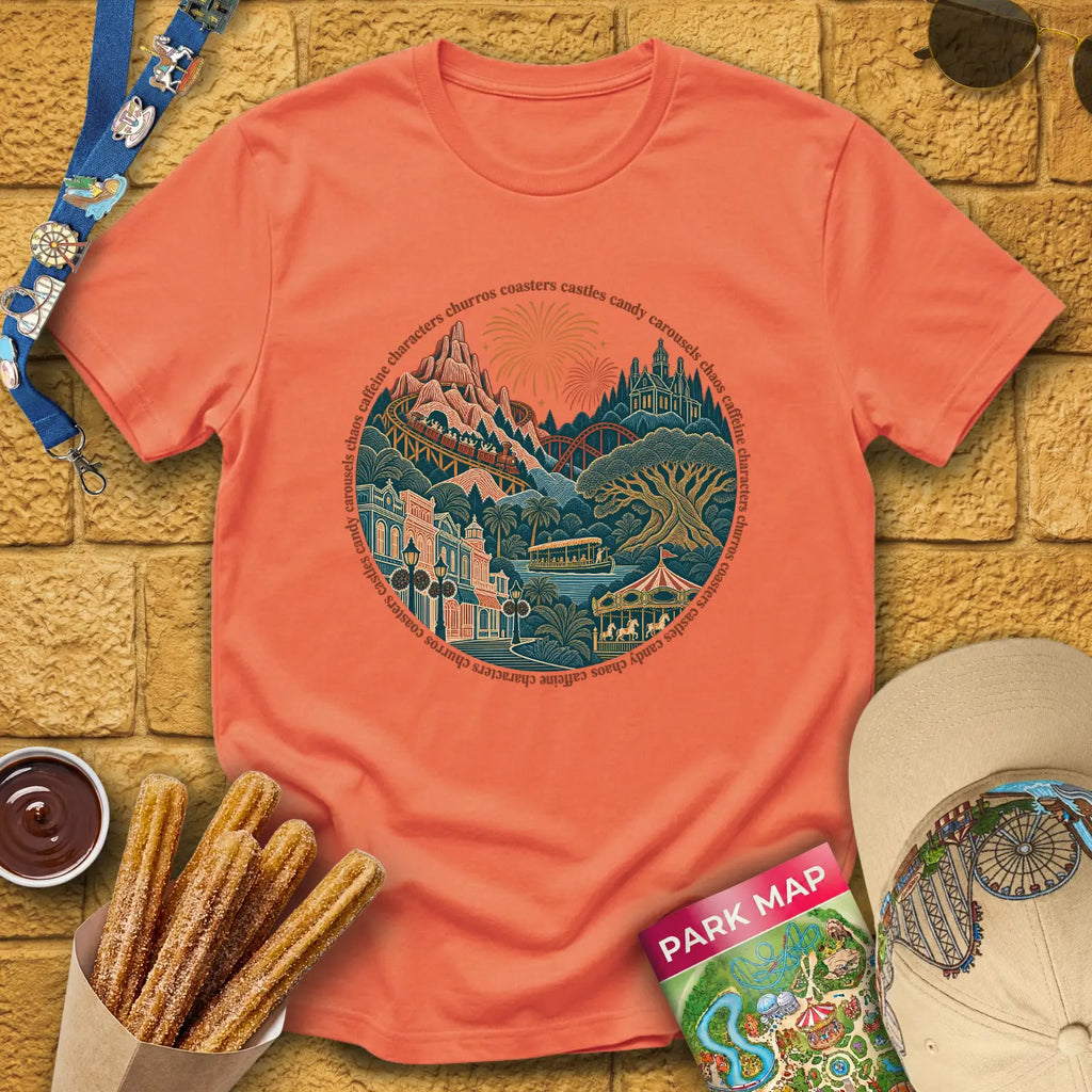 Parklandia [LineArt] T-Shirt for Theme Park Fans (Heather Orange)