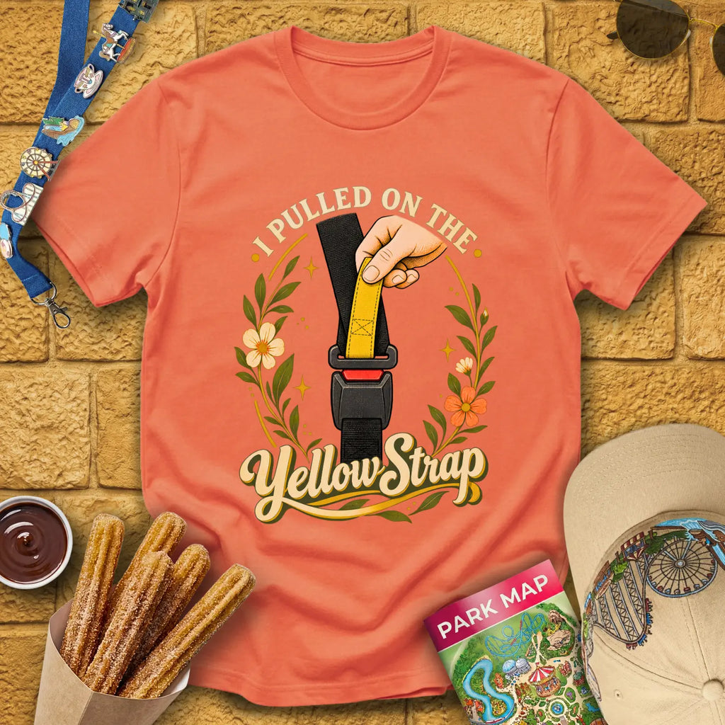 Yellow Strap [BohoOval] T-Shirt for Theme Park Fans (Heather Orange)