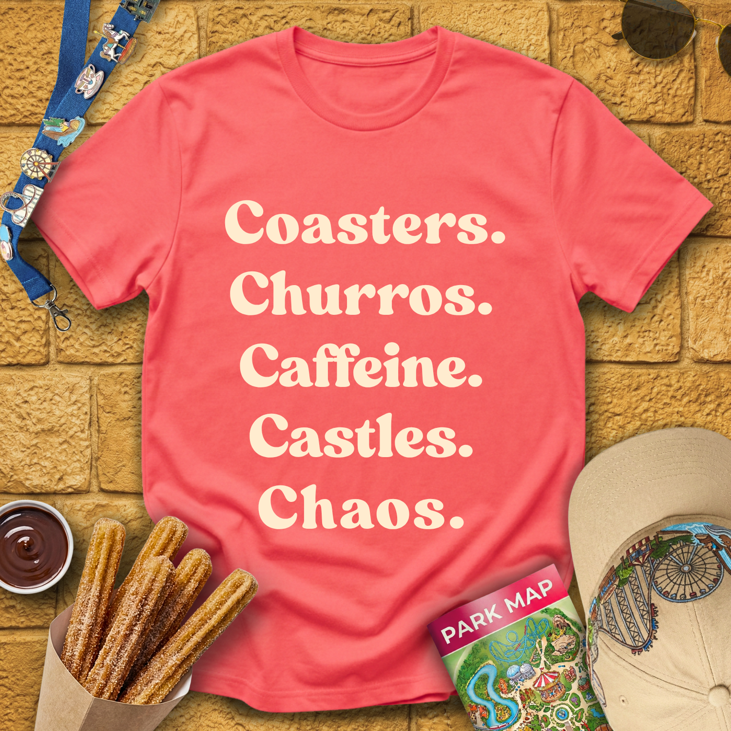 Coasters. Churros. Caffeine. [70s] T-Shirt