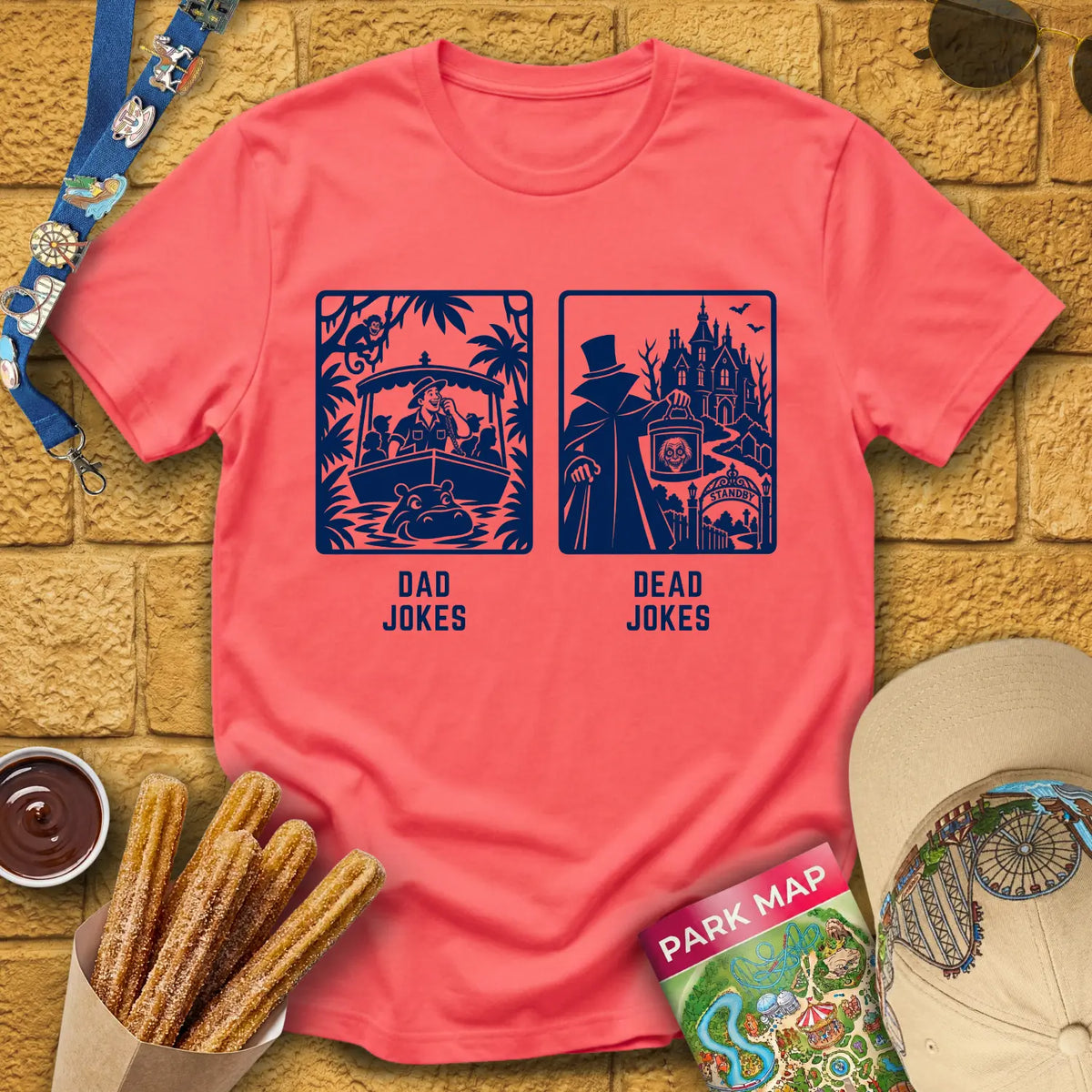 Dad Jokes Dead Jokes [Sleek] T-Shirt for Theme Park Fans (Coral Silk)