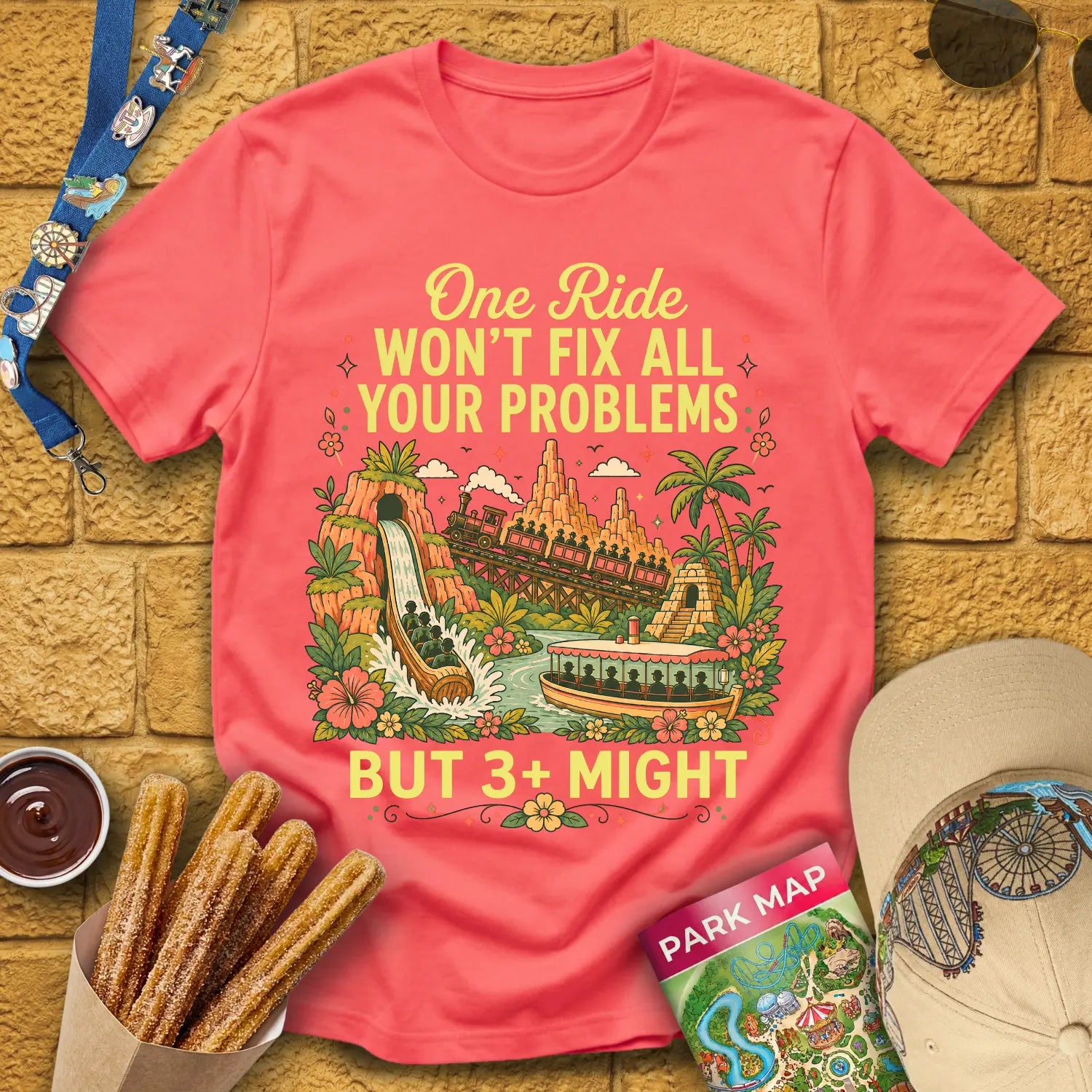 Fix Your Problems [Boho] T-Shirt for Theme Park Fans (Coral Silk)