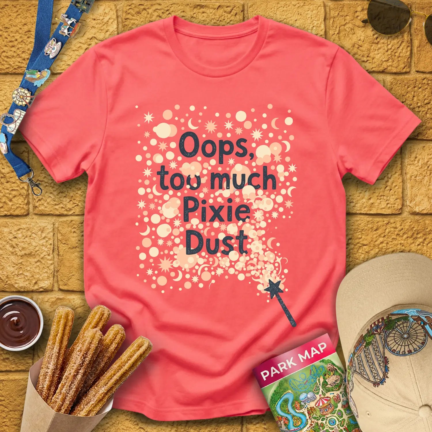 Too Much Pixie Dust [ArtsyHand] T-Shirt for Theme Park Fans (Coral Silk)