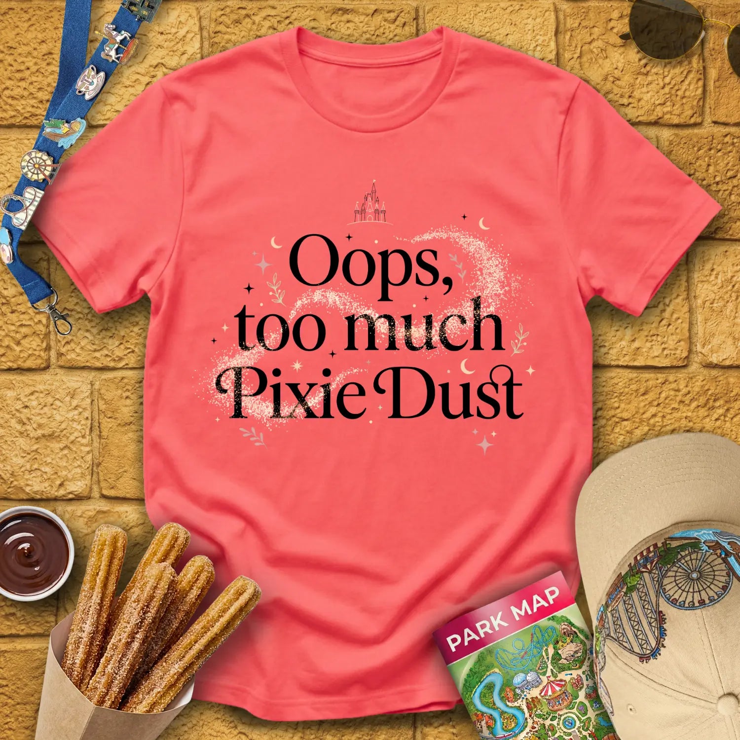 Too Much Pixie Dust [Sleek] T-Shirt for Theme Park Fans (Coral Silk)