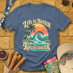 Life's Better On Coaster [Surfer] T-Shirt for Theme Park Fans (Heather Indigo)