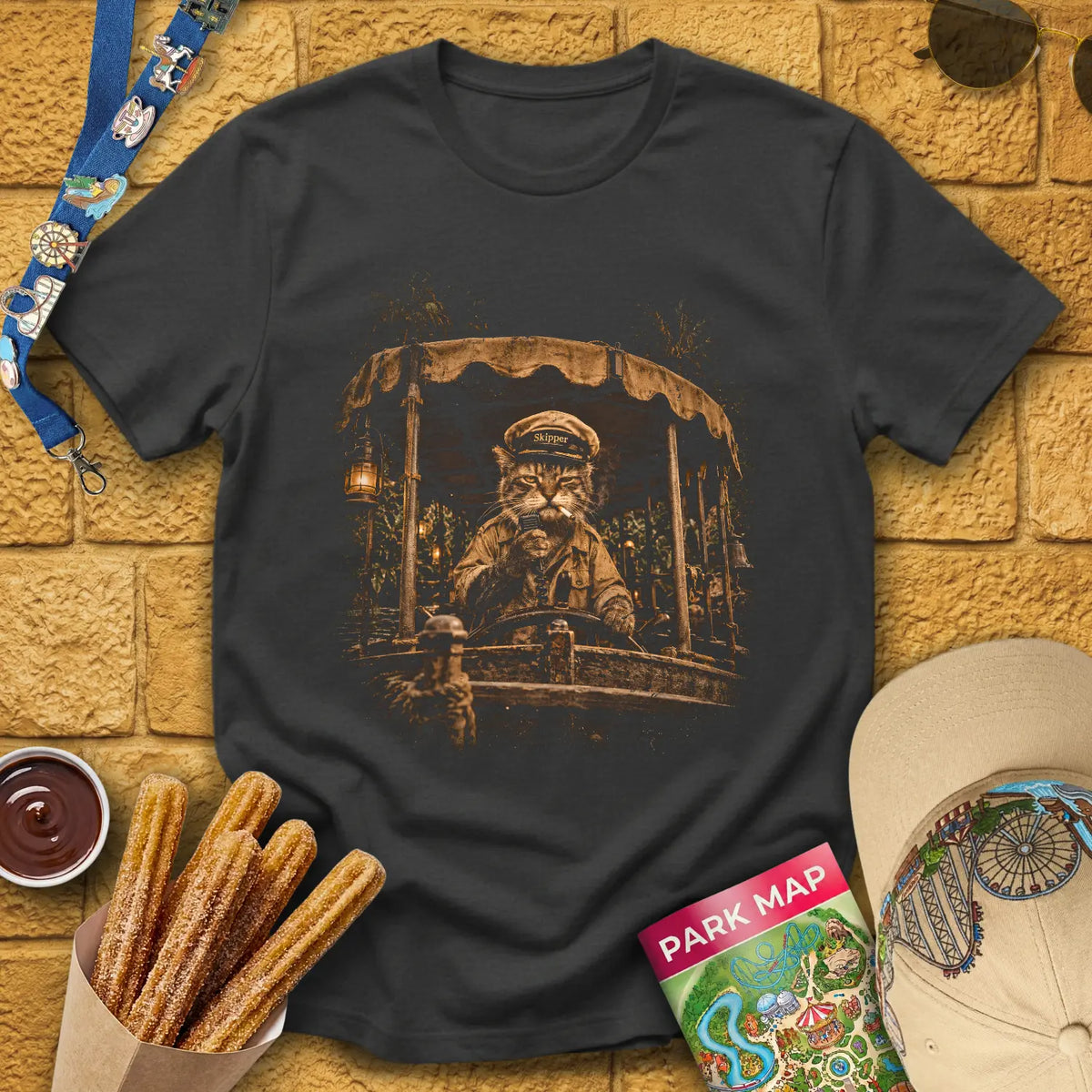 Cat Skipper [Cinematic] T-Shirt for Theme Park Fans (Dark Heather Grey)