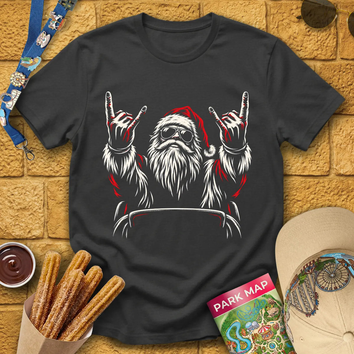 Coaster Santa [LinoArt] T-Shirt for Theme Park Fans (Dark Heather Grey)