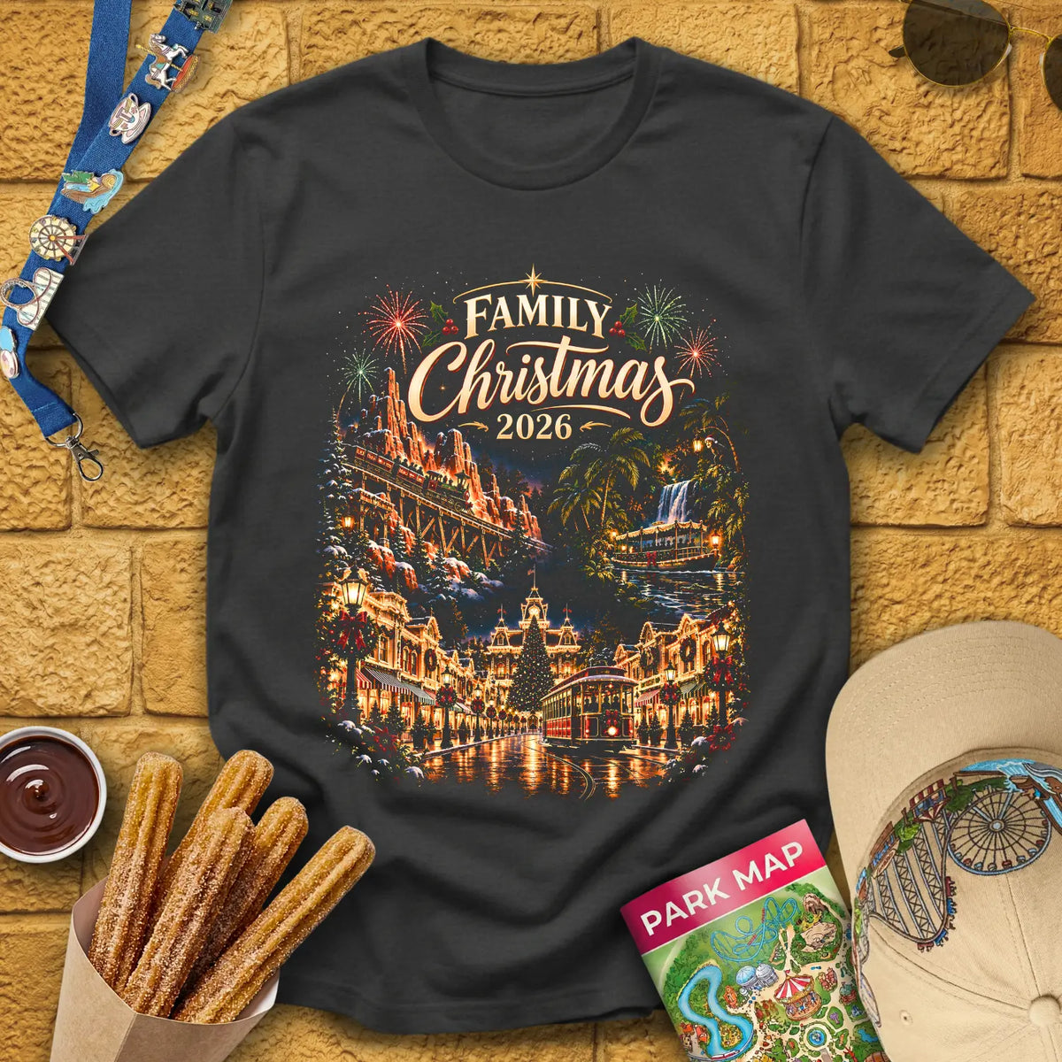 Family Christmas 2026 [Magic] T-Shirt for Theme Park Fans (Dark Heather Grey)