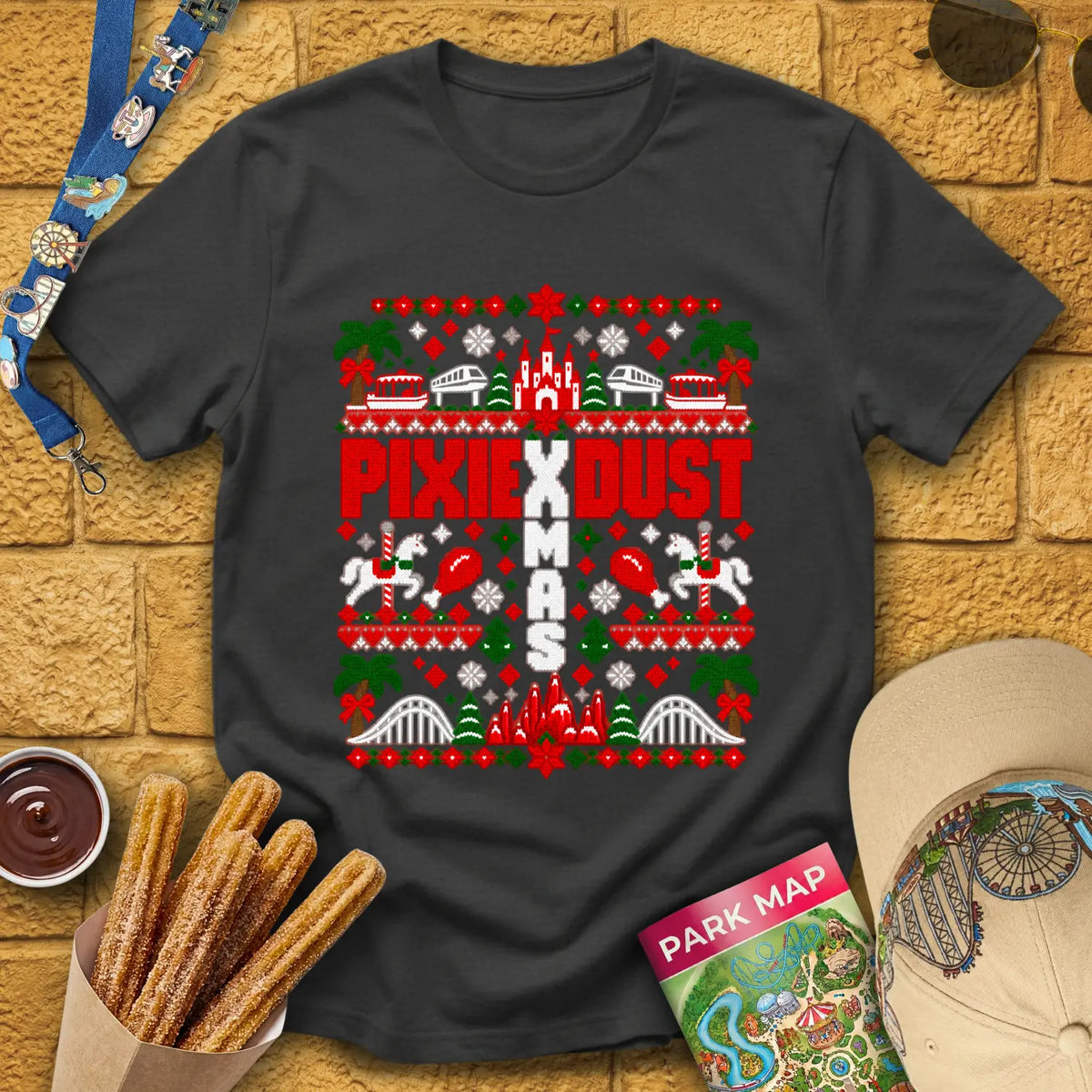 Pixie Dust Xmas [PixKnit] T-Shirt for Theme Park Fans (Dark Heather Grey)