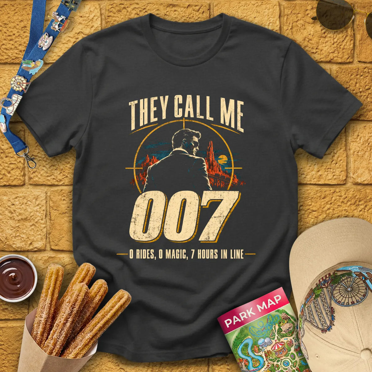 They Call Me 007 [Retro] T-Shirt for Theme Park Fans (Dark Heather Grey)
