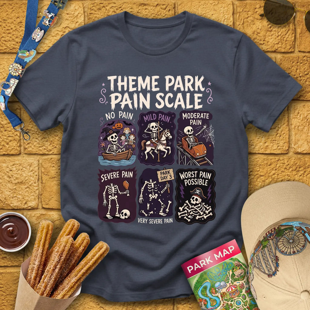 Park Pain Scale [Comic] T-Shirt for Theme Park Fans (Heather Navy)