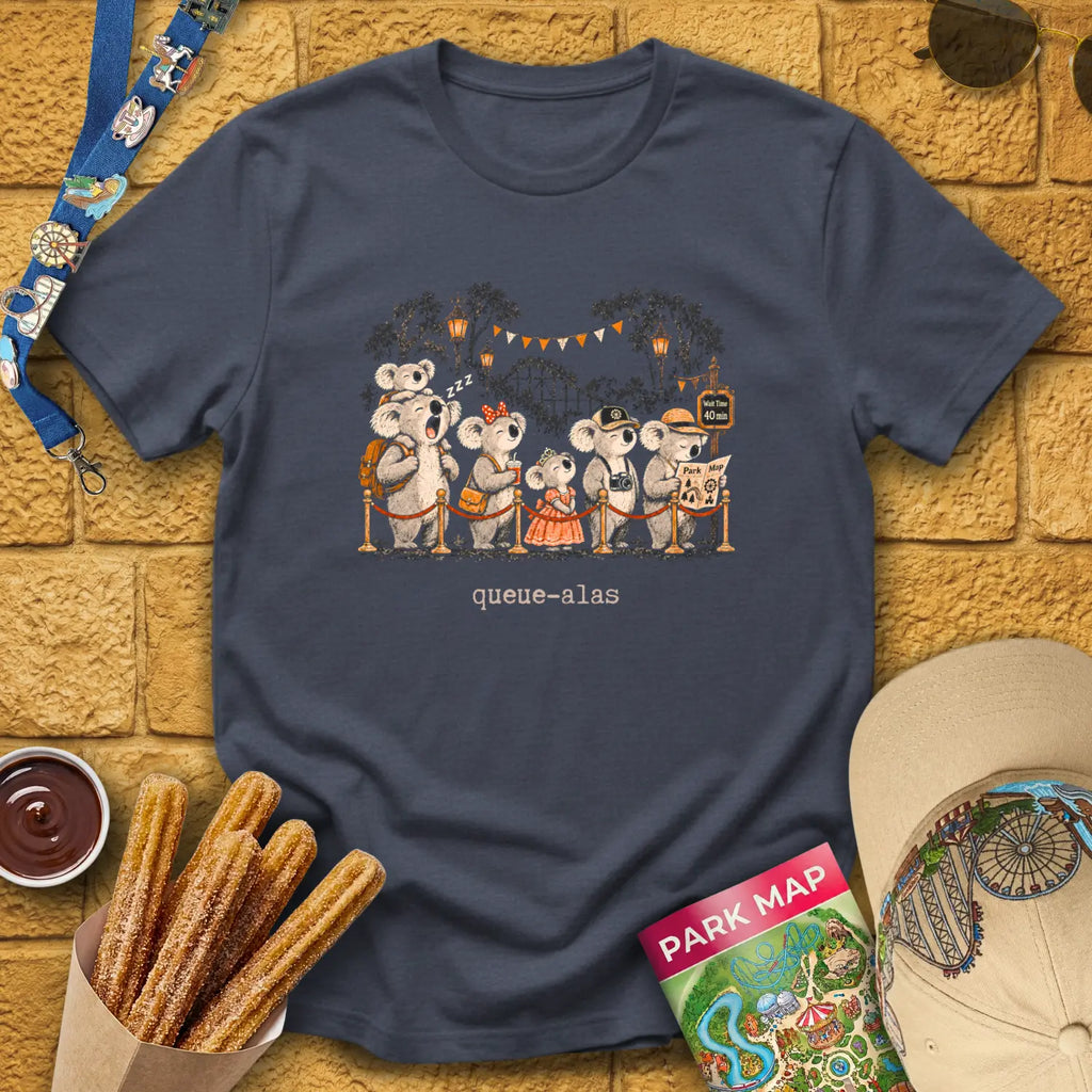 Queue-Alas [Chalky] T-Shirt for Theme Park Fans (Heather Navy)
