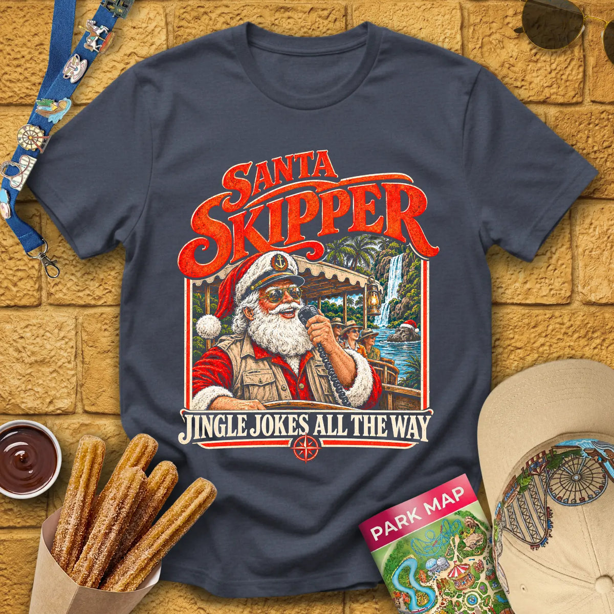 Santa Skipper [Retro] T-Shirt for Theme Park Fans (Heather Navy)