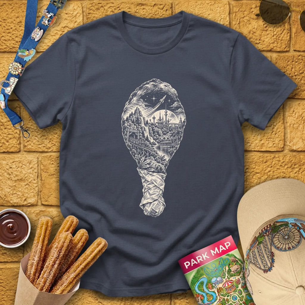 Turkey Leg Park [Monochrome] T-Shirt for Theme Park Fans (Heather Navy)